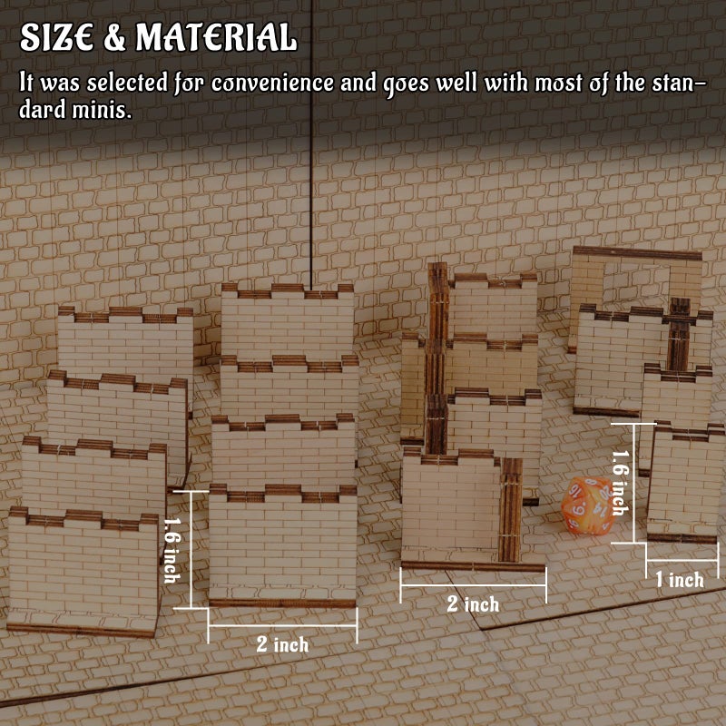 CZYY Dungeon Brick Walls (Set of 16) Wood Laser Cut 2" x 1" 3D Modular Terrain Tiles 28mm Scale Perfect for D&D, Dungeons & Dragons, Wargames and Other Tabletop RPG - Image 4